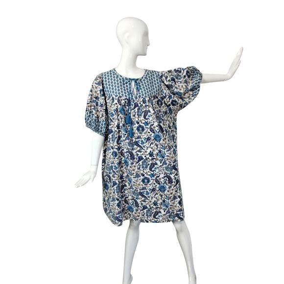 Knox Rose Women's size XXL Bohemian Floral Tassel Peasant Puff MuMu Loose Dress - Picture 1 of 12